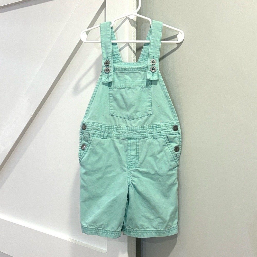 Genuine Kids Oshkosh Seafoam Green Light Turquoise Blue Shorteralls Overalls